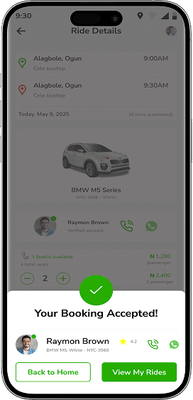 Your booking accepted screen
